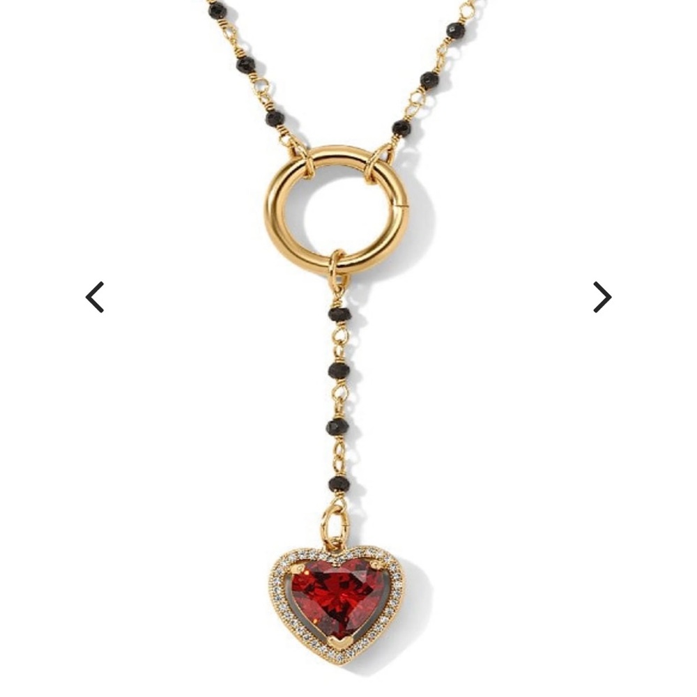 Gold Heart Pendant Necklace with Red Gemstone
